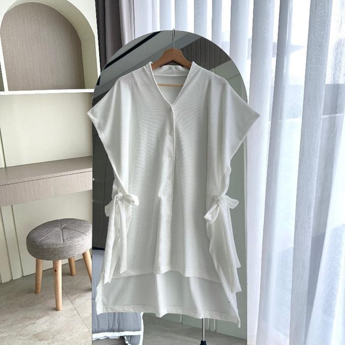 BY.HANA 168 | Long Vest Ikat Rompi Panjang Wanita Motif - Abu (Knitt)