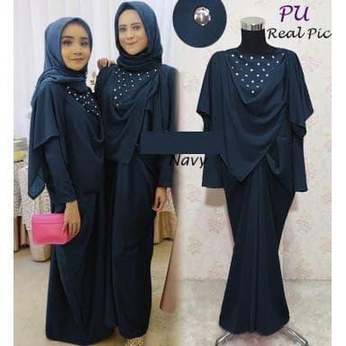 5654 gamis pesta wanita grey dress abu abu cantik hias payet crystal