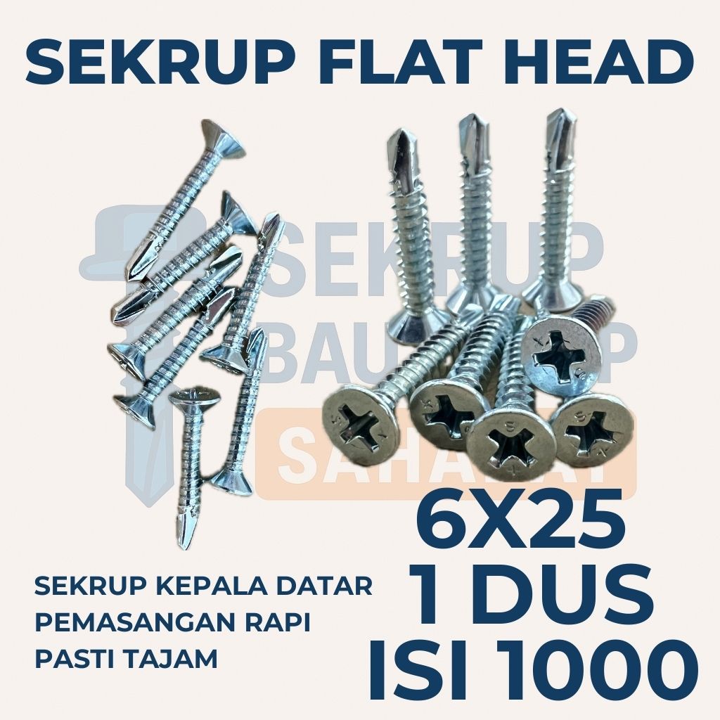 SEKRUP FLAT HEAD 2.5CM 6X25 (ISI 1000 PCS) - SDS FH / SEKRUP GRC