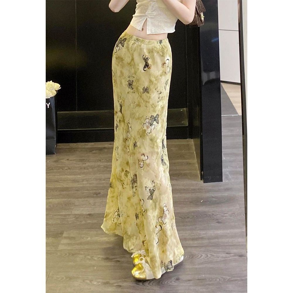 Rok ekor ikan bungkus pinggul rok motif hijau mint mambo kecil