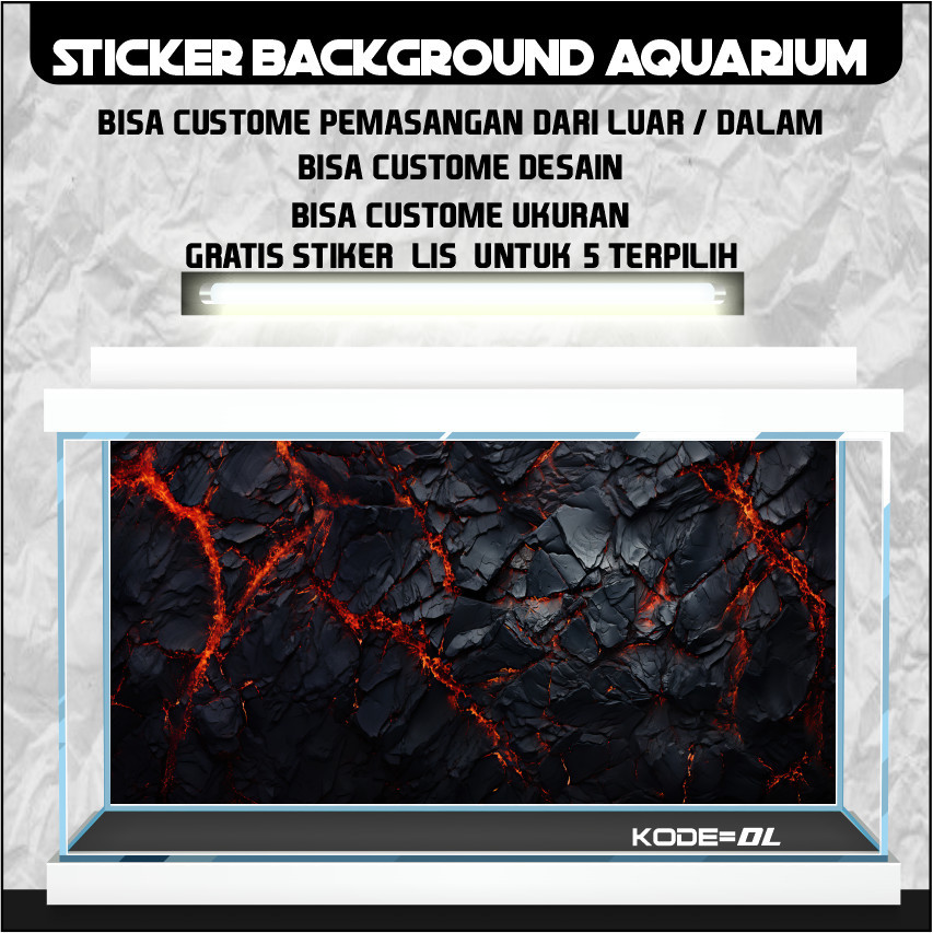 sticker wallpaper background aquarium belakang 3d tema gambar batu 3d DL
