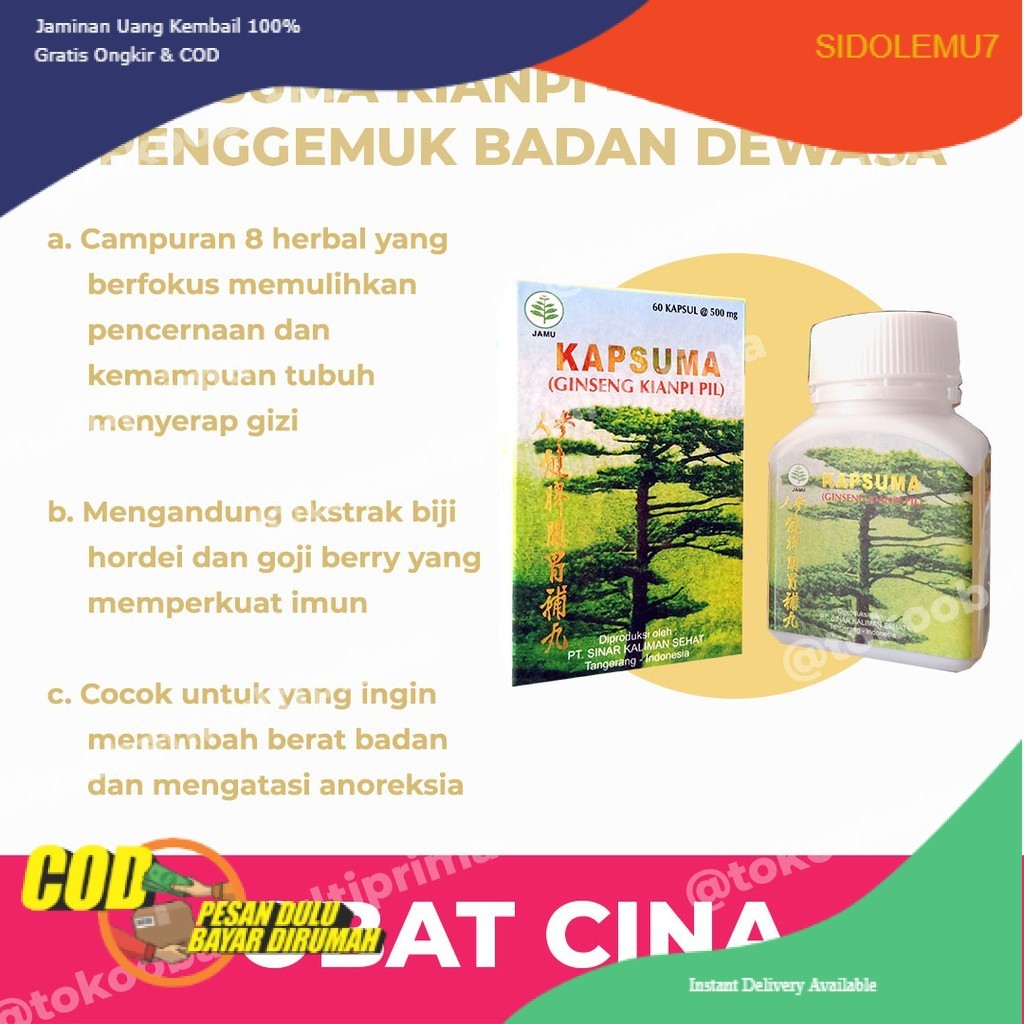 NEW PACK Kapsuma Kian Pi BPOM Isi 60 Kapsul - Obat Cina Penggemuk Badan Dewasa - Penambah nafsu maka