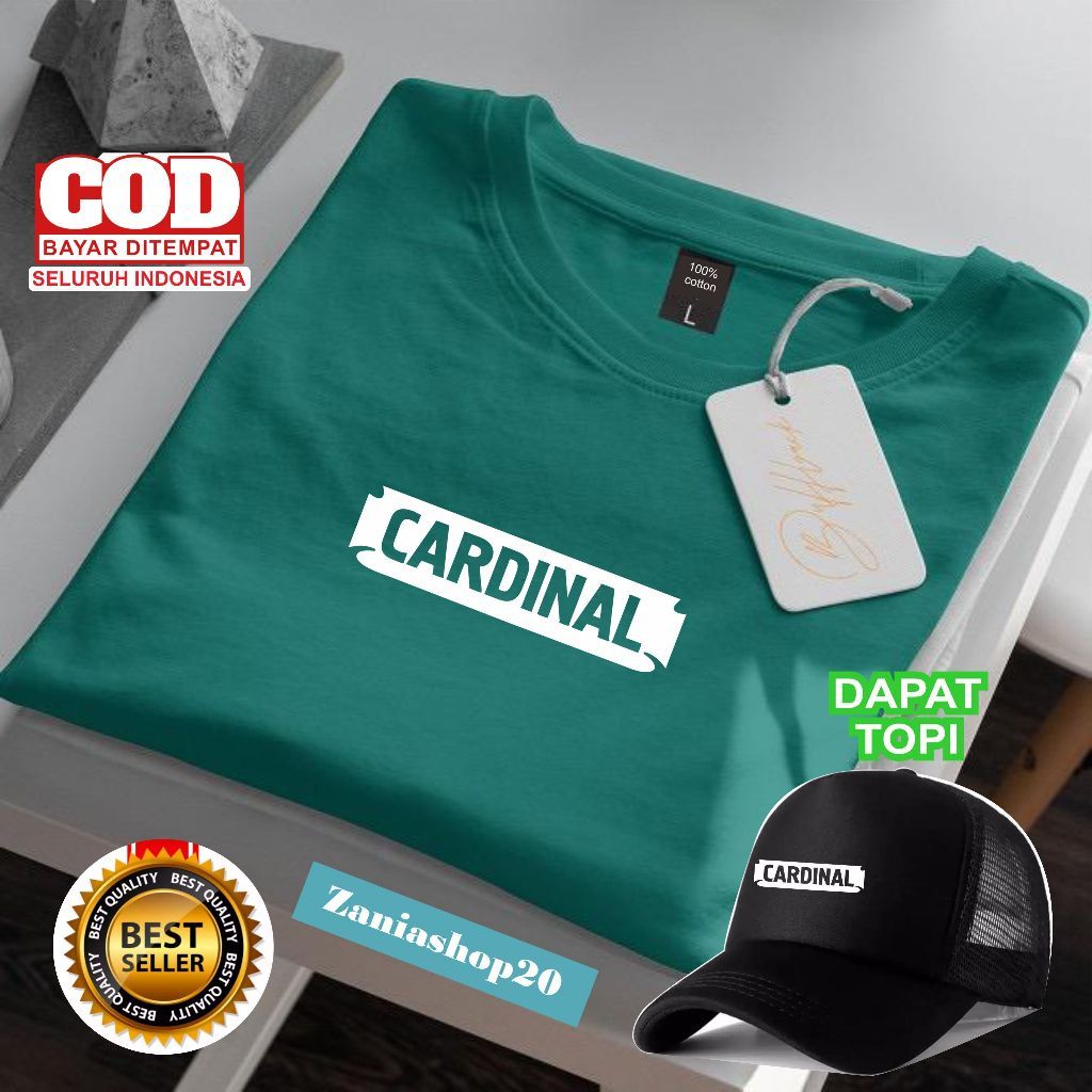 Cod baju pria Kaos Distro Cowok Cardinal Tok Putih ( Gratis Topi ) Cutton Combed 100% / kaos distro 