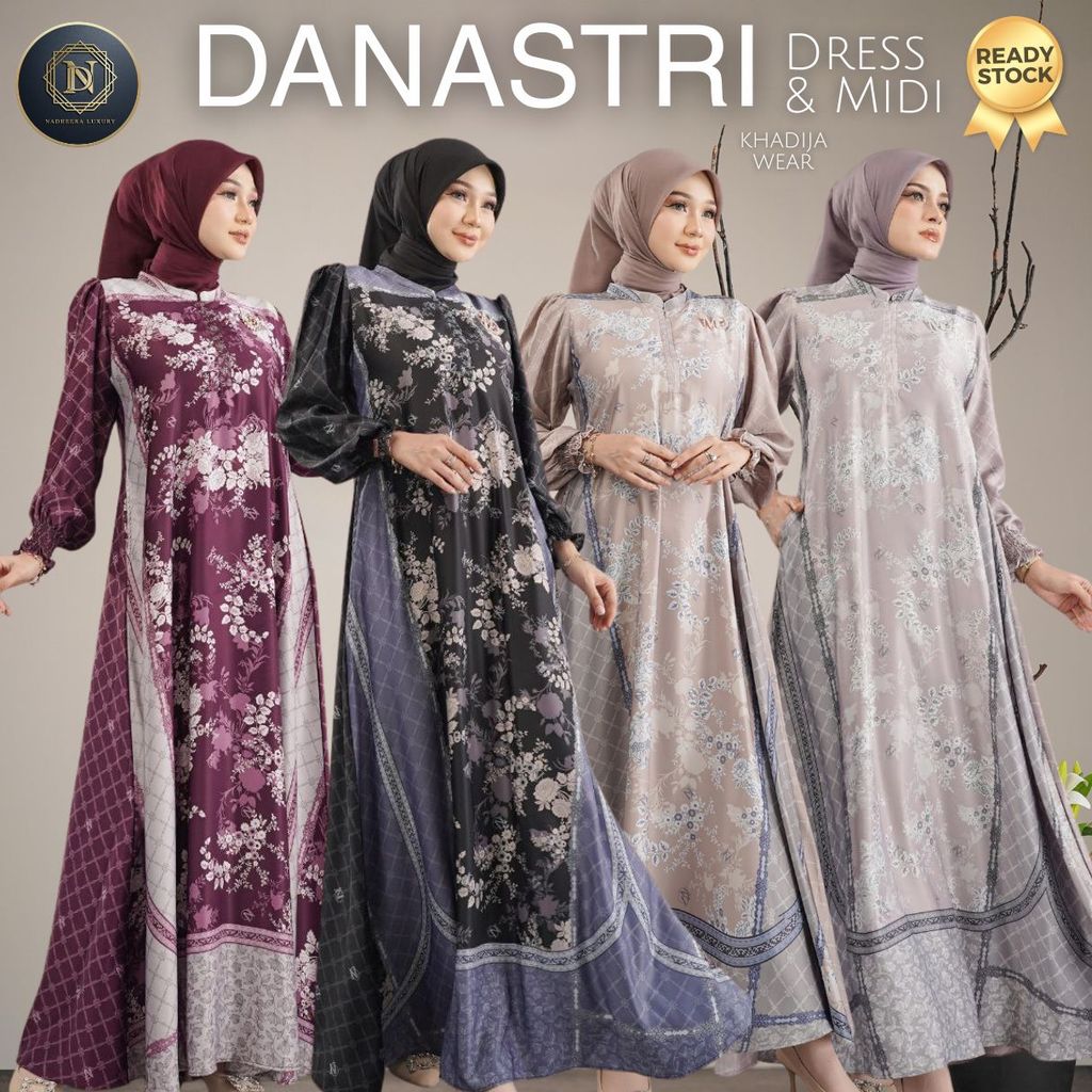 DANASTRI DRESS MIDI NADHEERA LUXURY DANASTARI SYBILLA SP SILK MOTIF GAMIS BUNGA NADHERA NEW