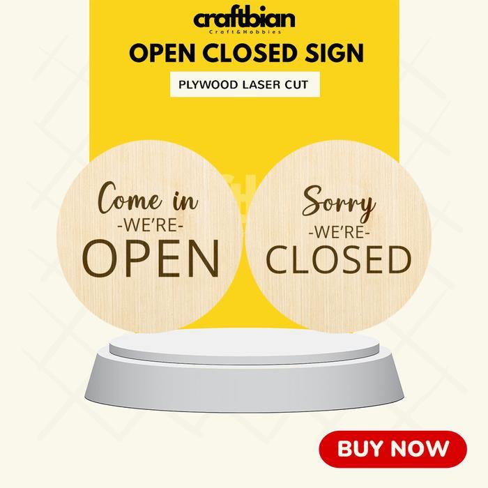 Plang Kayu Buka Tutup Toko | Open Closed Sign Store Lingkaran Bulat CRAFTBIAN