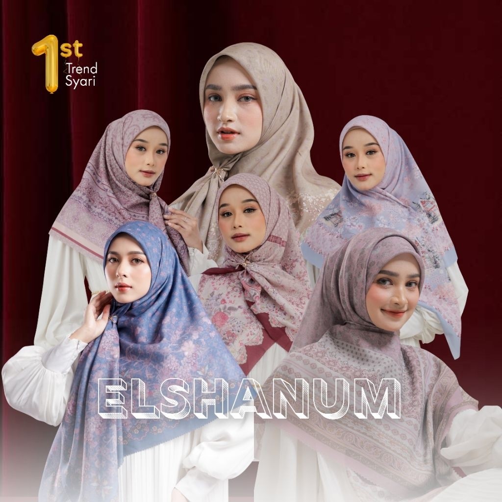ELSHANUM Jilbab Segi Empat Motif Jumbo Syar’i Ukuran 125x125 - Hijab Voal Printing Bahan Tidak Panas