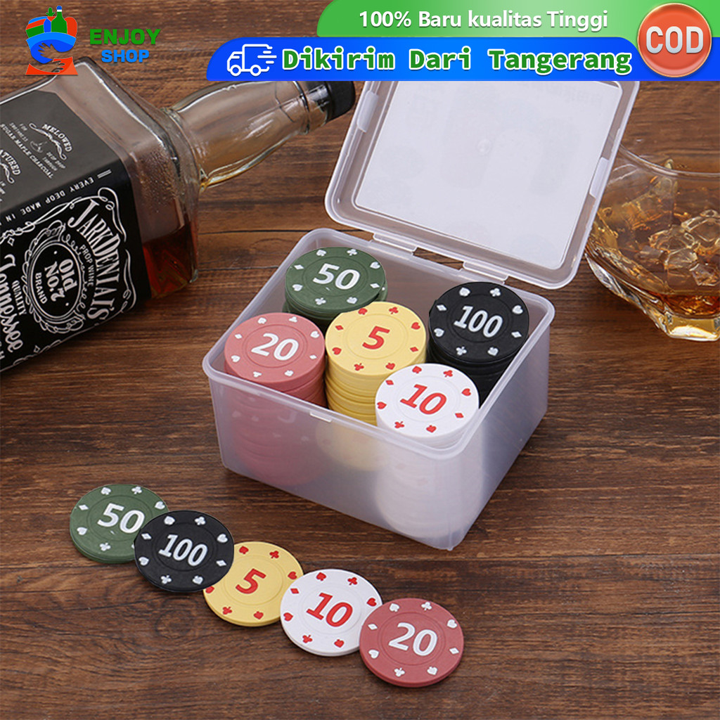 Poker Chip Set 100pcs Texas Poker Koin Chip 5 10 20 50 100 Dan Kotak Penyimpanan