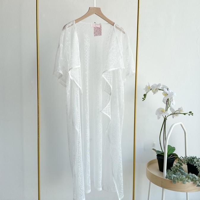 Outer Lace Brukat Brokat Wanita Kondangan Emikoawa Luaran Blazer Pesta - White 002