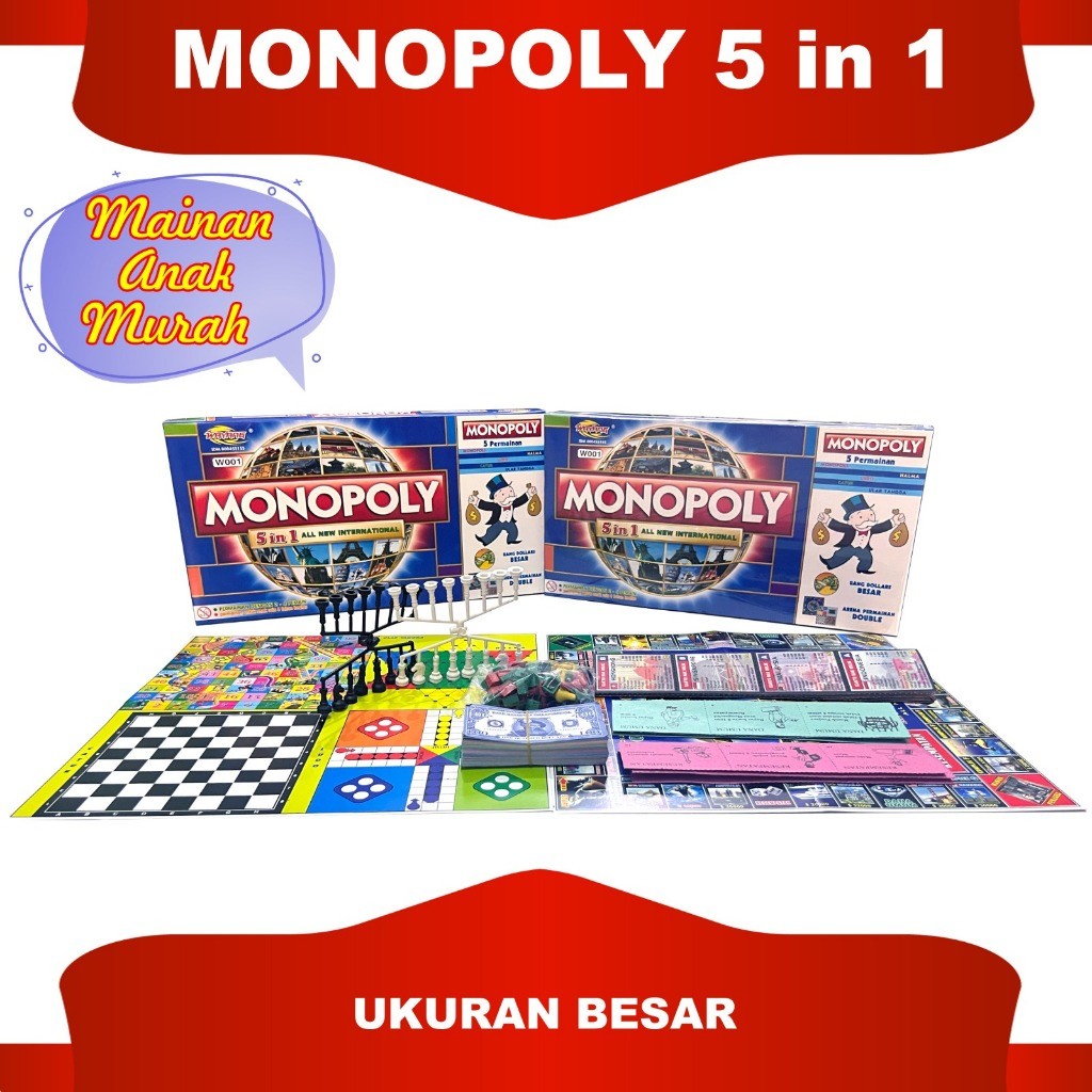 Mainan Monopoli Termurah 5 in 1 Besar lengkap Mainan Anak Murah Monopoli Mancanegara