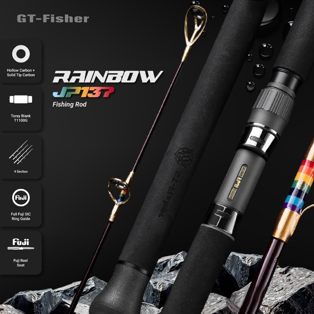 GT FISHER Joran Rainbow Three Section Popping Travel Rod 2.4M Line 4-8 Lure 50g-140gRing FUJI JP137
