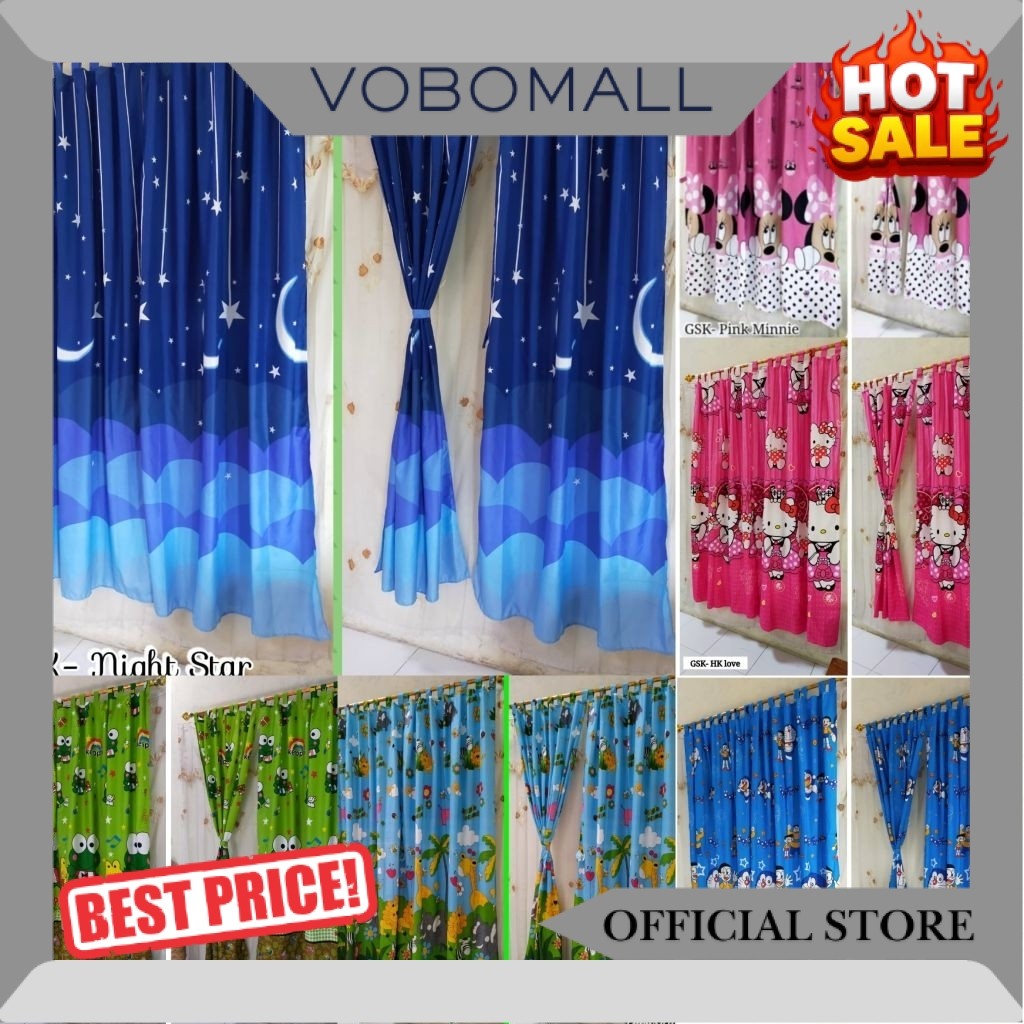 Gorden Pintu dan Jendela Tali Perekat - Gorden Anak Motif Karakter Lucu Moonstar Doraemon Hello Kitt