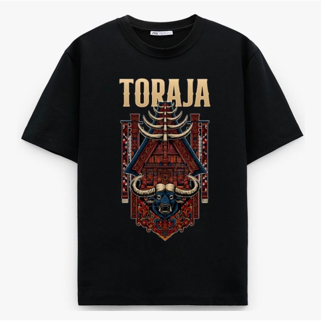 Kaos Toraja Rumah Tongkonan Tedong Bonga