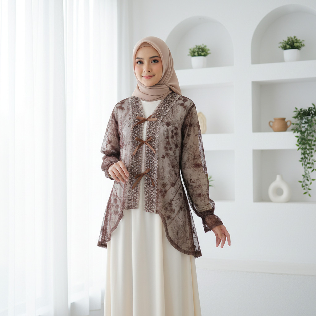 Outer Brokat Tunik Lengan Panjang Atasan Wanita Kekinian Cardigan Brokat Wanita Outer bruokat Tile k