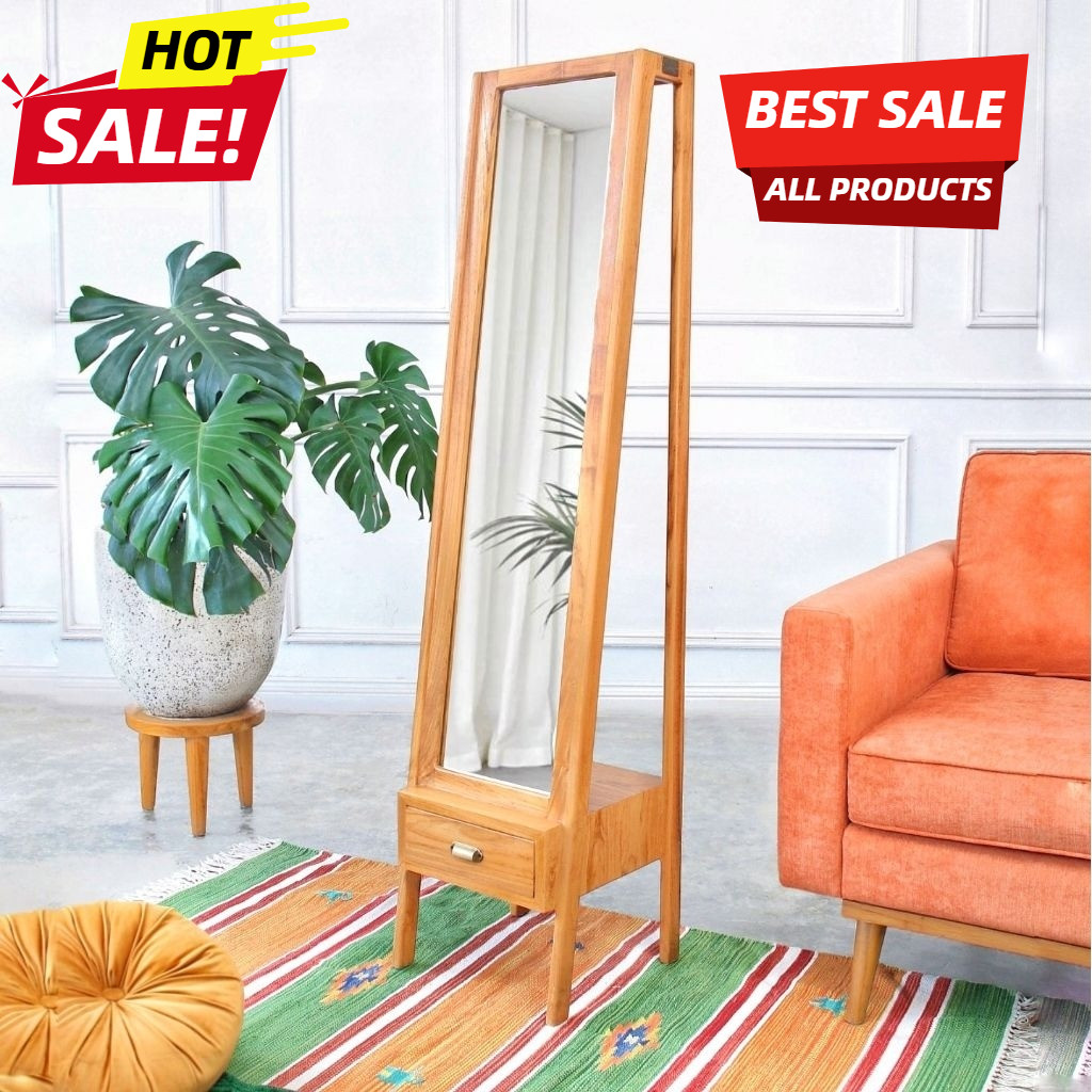 Standing mirror kaca cermin berdiri cermin badan kayu jati