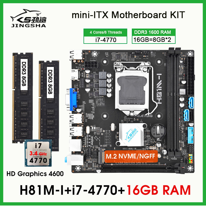 H81 mini itx Motherboard processor and memory kit core i7 4770 CPU 16GB ddr3 PC RAM placa mae lga 11