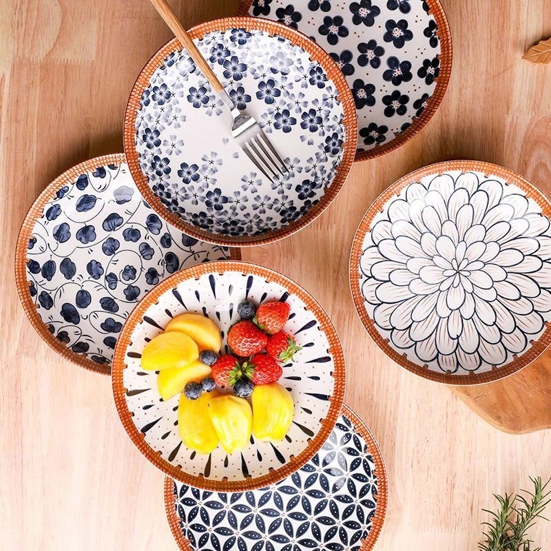 Piring Makan Keramik Piring Saji Keramik Motif Jepang Tahan Panas dan Microwave