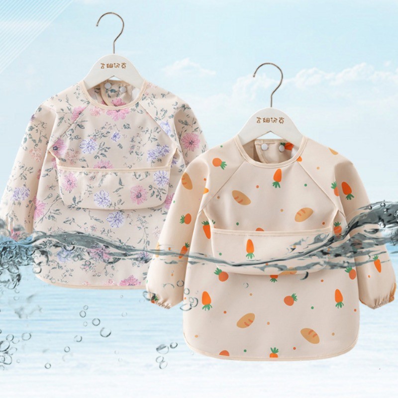 1PC ild Feeng Bib Waterproof Long Sleeve Apron Rice Pocket Feeng Blouse Toddler Bibs ildren's Summer