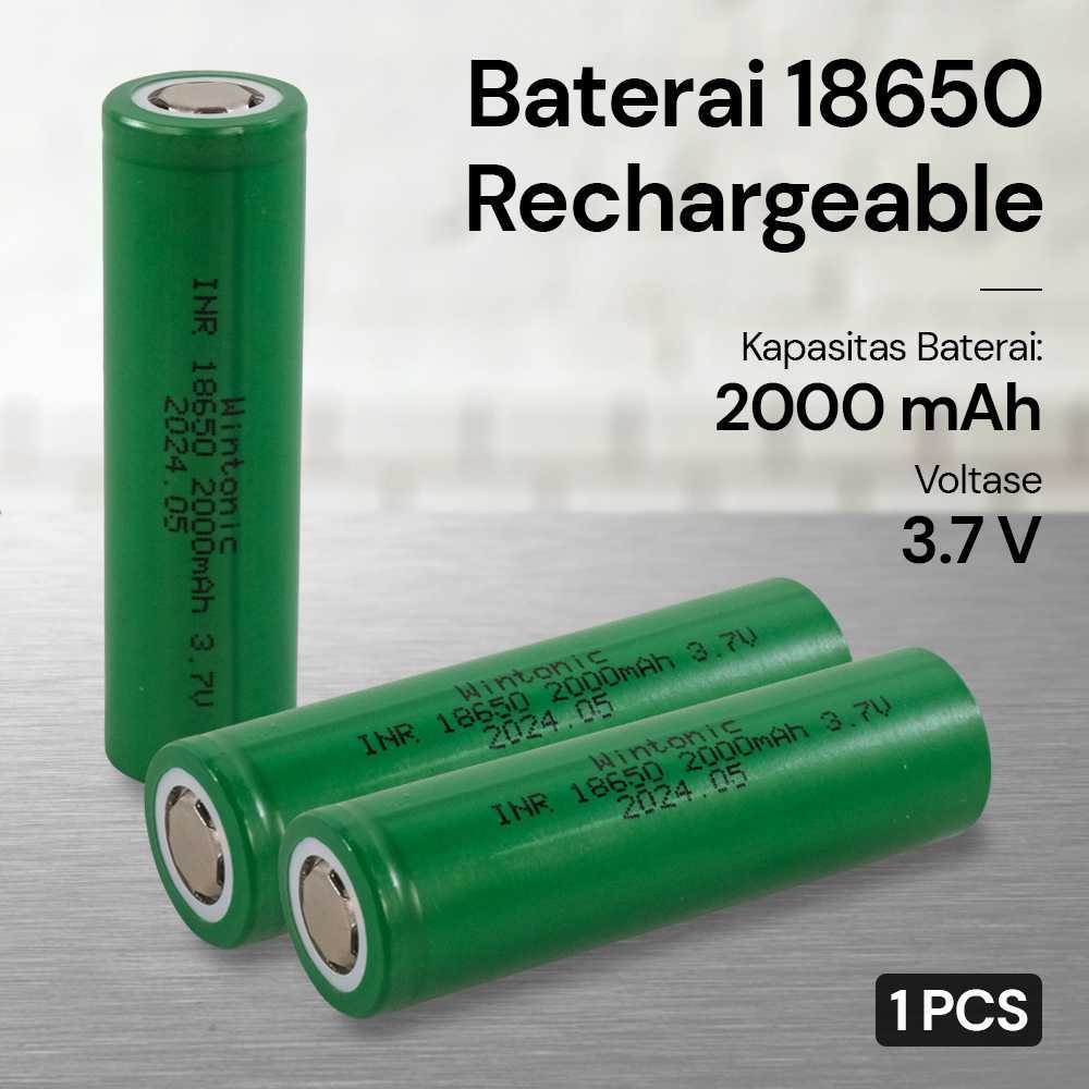 Baterai Rechargeable 18650 INR 3.7V 2000mAh, Baterai Cas Senter Swat Powerbank Kipas Portable Vape -