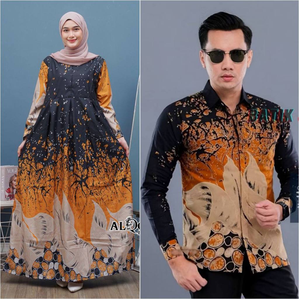 LOWESHOP Gamis batik couple - gamis batik terbaru - gamis batik kombinasi - batik couple - batik kap