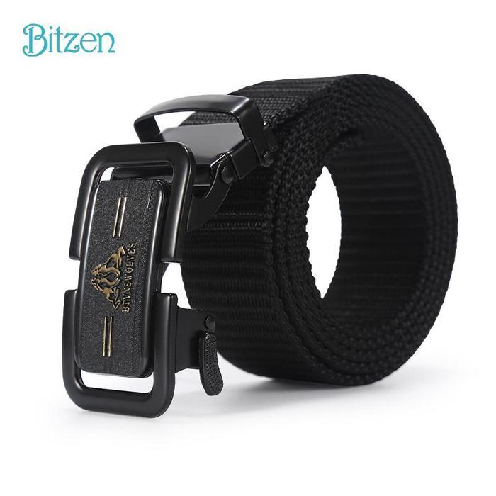 Reyfashion Store Bitzen Ikat Pinggang Pria Bahan Canvas Nylon Belt Sabuk Pria Metal Buckle Besi Hita