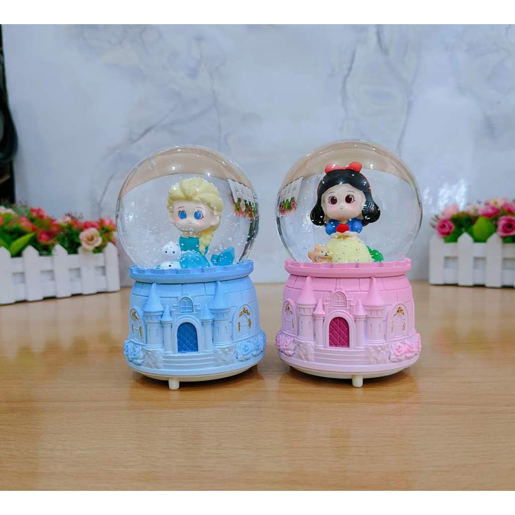 Snowball Pajangan Bola Musik Air Bola Musik Kaca Salju Size Medium (80) Snow White Elsa Frozen