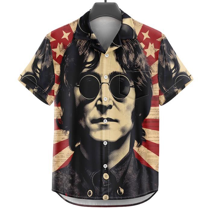 DOWEAR BAJU KEMEJA KEKINIAN PRIA WANITA MOTIF JOHN LENNON 385 PRINTING BAHAN KATUN MIKRO - Dewasa S