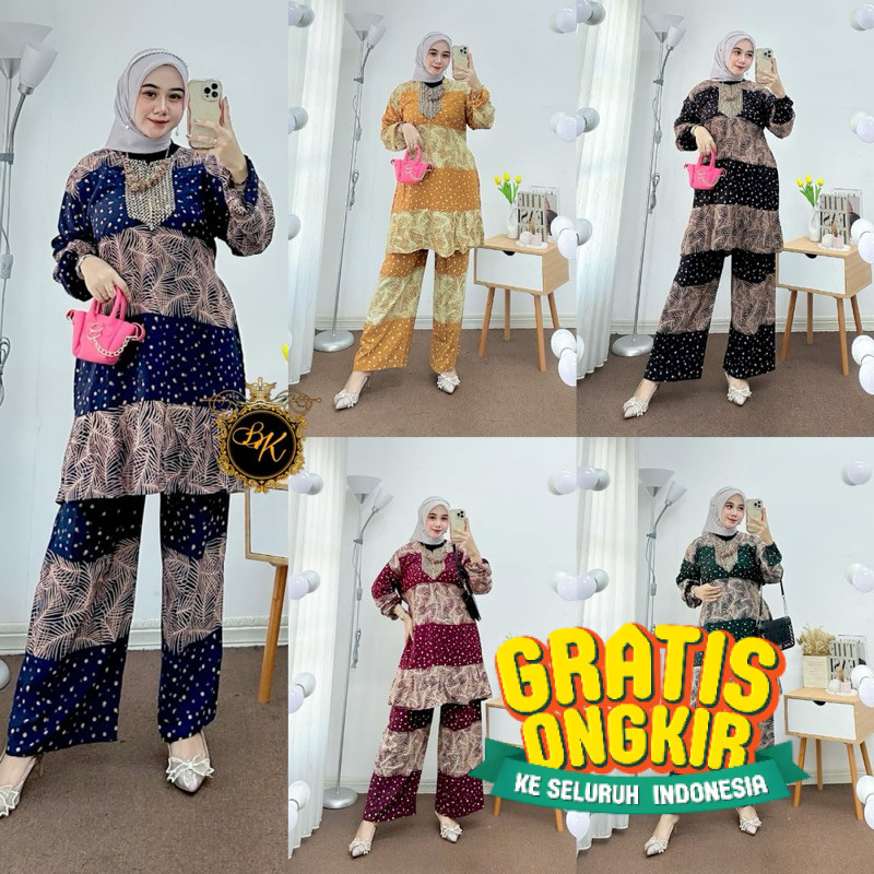 One Set Tunik Renda Sultan| Setelan Renda Tunik| Setelan Polka Wanita Jumbo | Setcel Jumbo Wanita | 