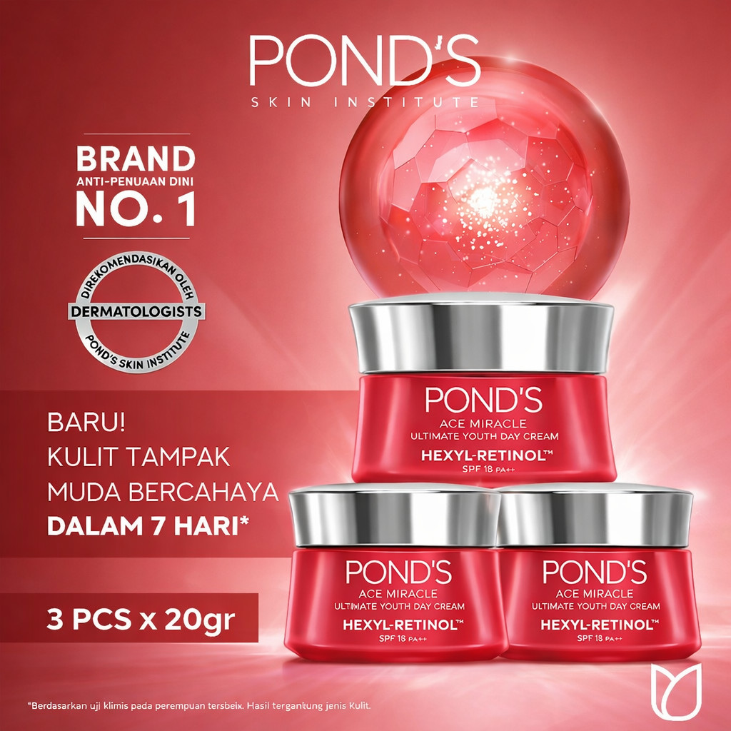 Pond's Age Miracle Hexyl Retinol Niacinamide Day Cream 20gr x 3 Pcs - Mencerahkan Kulit Kusam