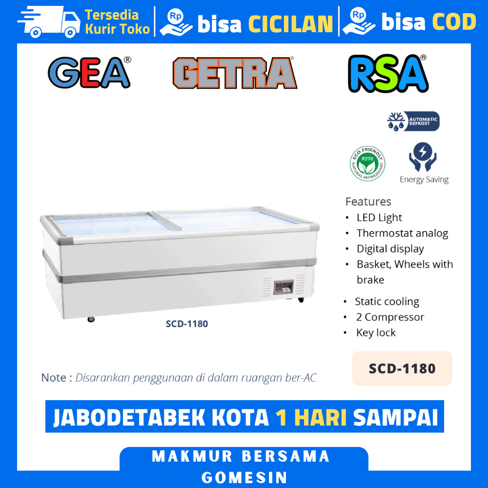 ISLAND FREEZER GEA SCD 1180 SLIDING GLASS FLAT 2 KOMPRESOR ORIGINAL