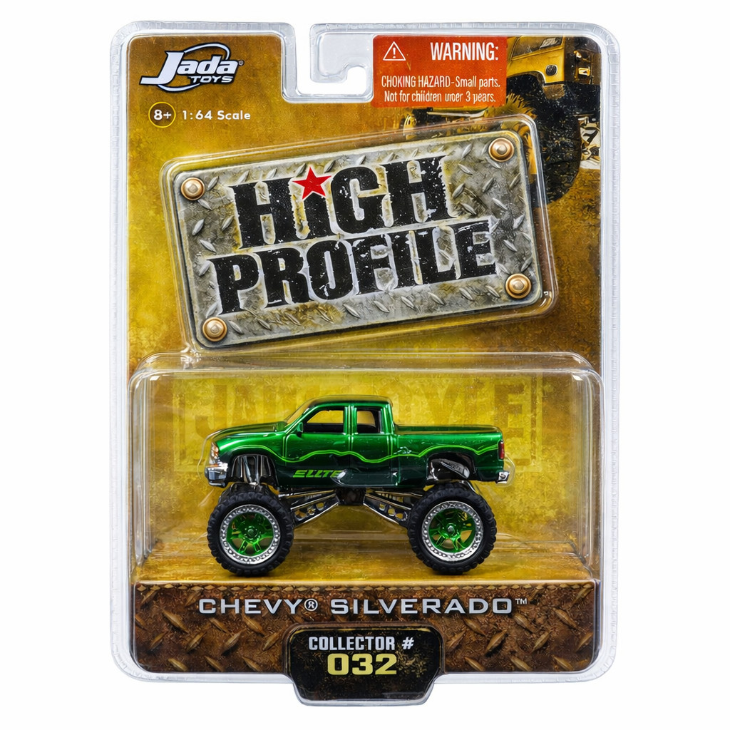 Jada Toys High Profile 1:64 Chevy Silverado Monster Truck Green Collector #032 Diecast