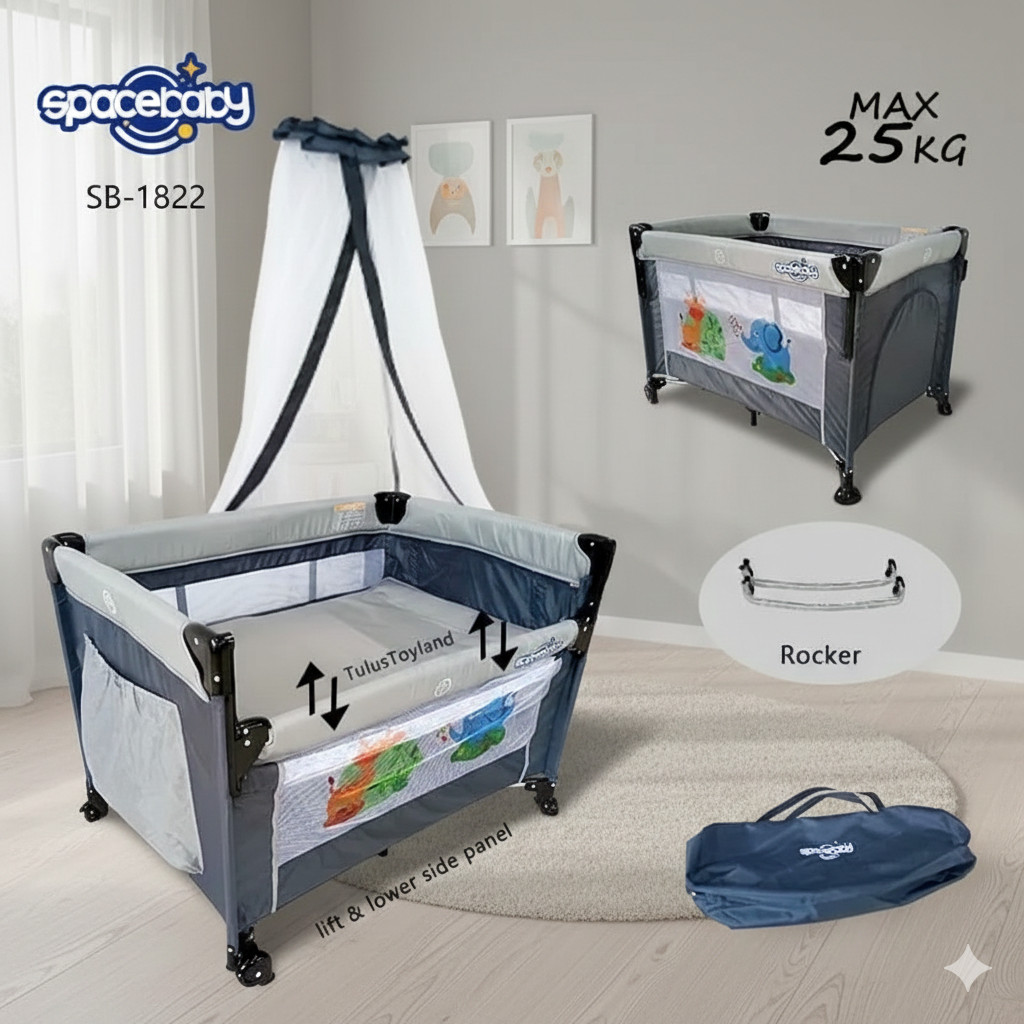 Kasur Bayi - Space Baby Box Bayi Dengan Kelambu | Bisa Ayun | Roda | Bisa Dilipat | SB-1822