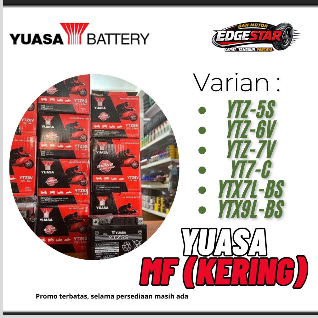 Accu Motor Yuasa  YT7C YTZ5S YTZ6V YTZ7V YTX7L-BS YTX9-BS MF AKI KERING