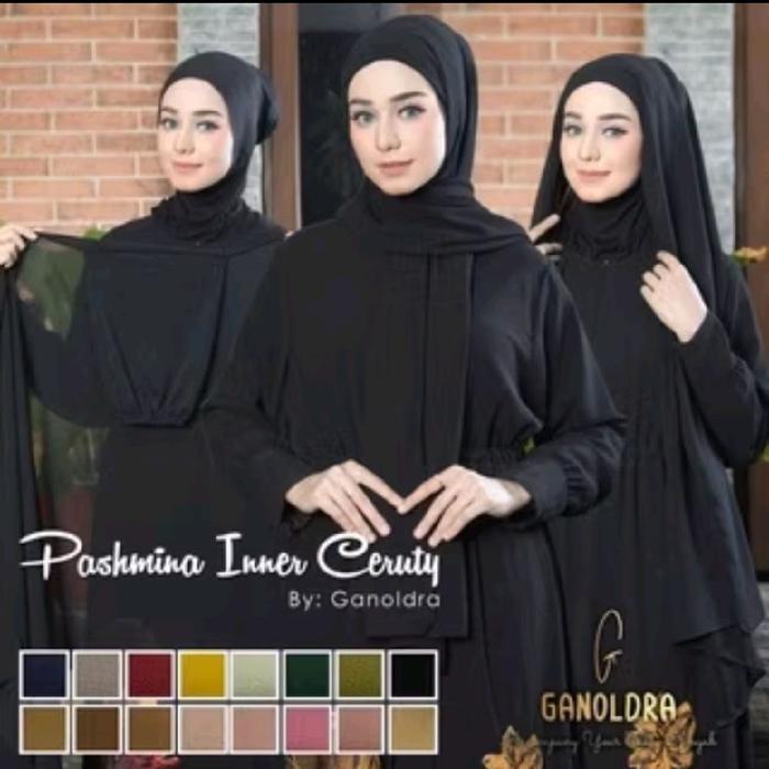 Pashmina Inner Ceruty Babydol Pasmina Instan Jilbab Ceruti Kerudung Muslim - HITAM