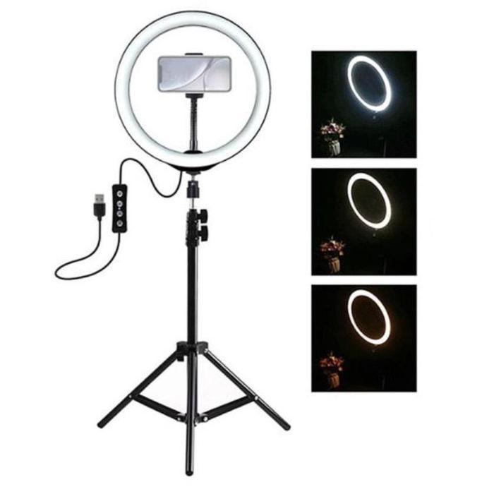 Paket Lengkap Tripod 2,1m + Ringlight 26cm Lampu - Tripod + Ringlight