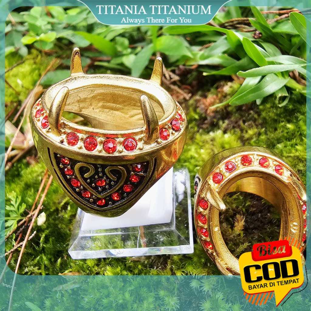 TITANIA. Emban Ring Cincin Batu Akik ukuran 18x25mm dengan Permata Ruby Merah / Ring Emas dengan Per