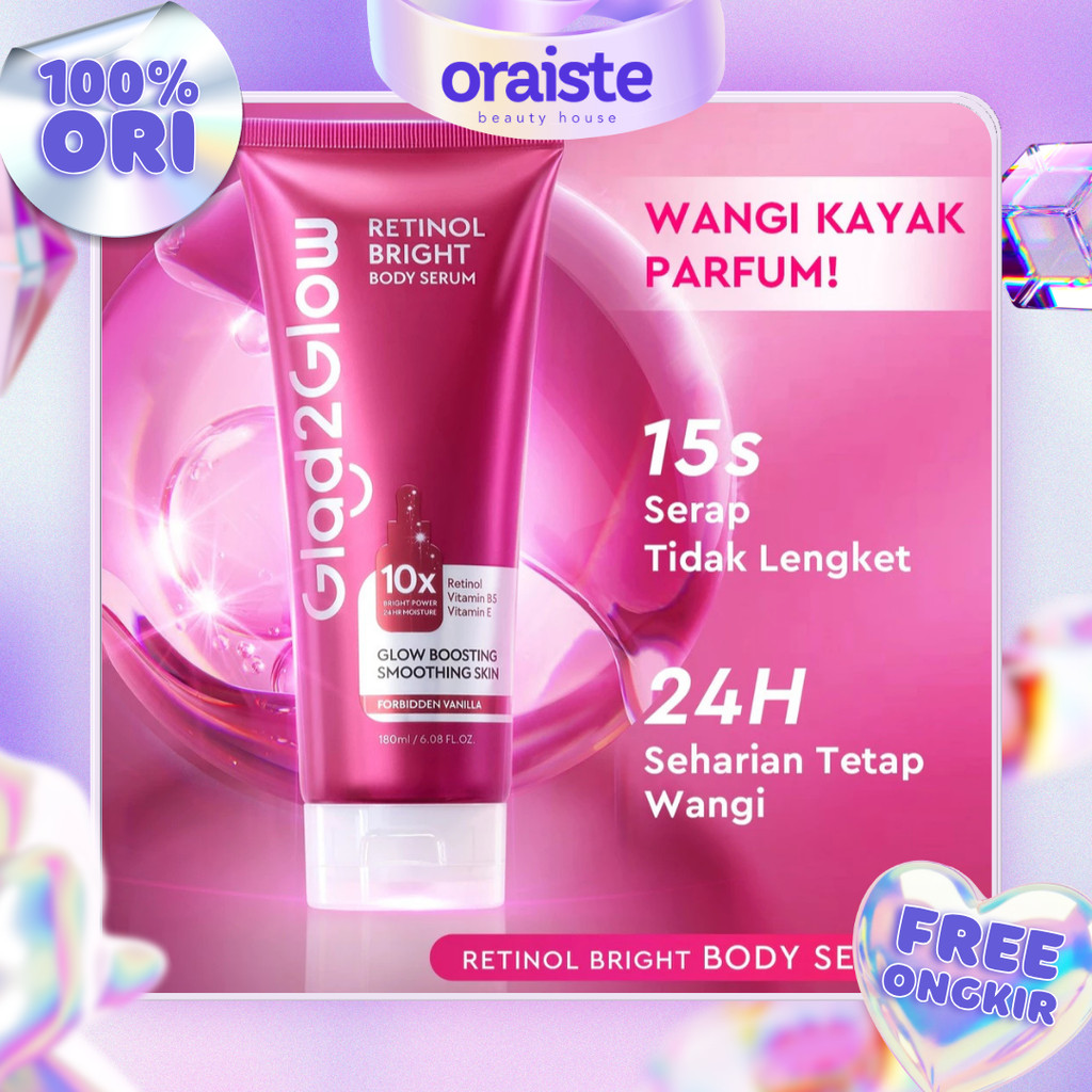[ New Launch ] Glad2Glow Retinol Bright Body Serum Body Lotion 10X Cerah Instant Absorb Whiten Tone 