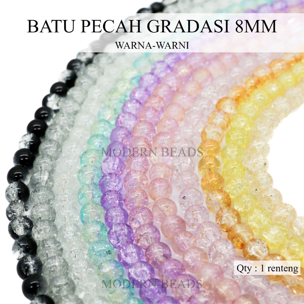 Batu Pecah Gradasi 8mm Warna-Warni / Manik Payet Kristal Pecah / Batu Alam Per Renteng 39cm