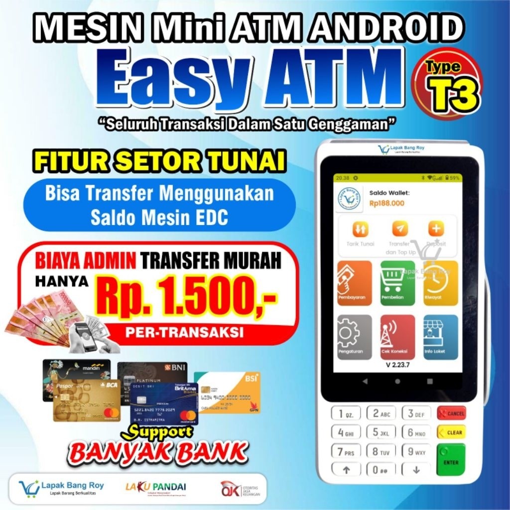 EDC Android EASY ATM || Mesin Untuk Usaha Anda (Nfc Aktiv, Bisa WiFi dan Simcard 4G)