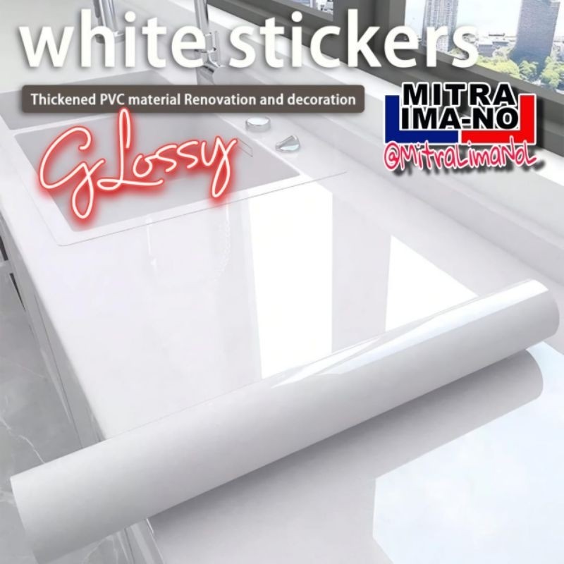 Ayumi Shop - Sticker Putih Glossy Polos  Wallpaper Sticker Dinding Meja Dapur Pintu Kulkas