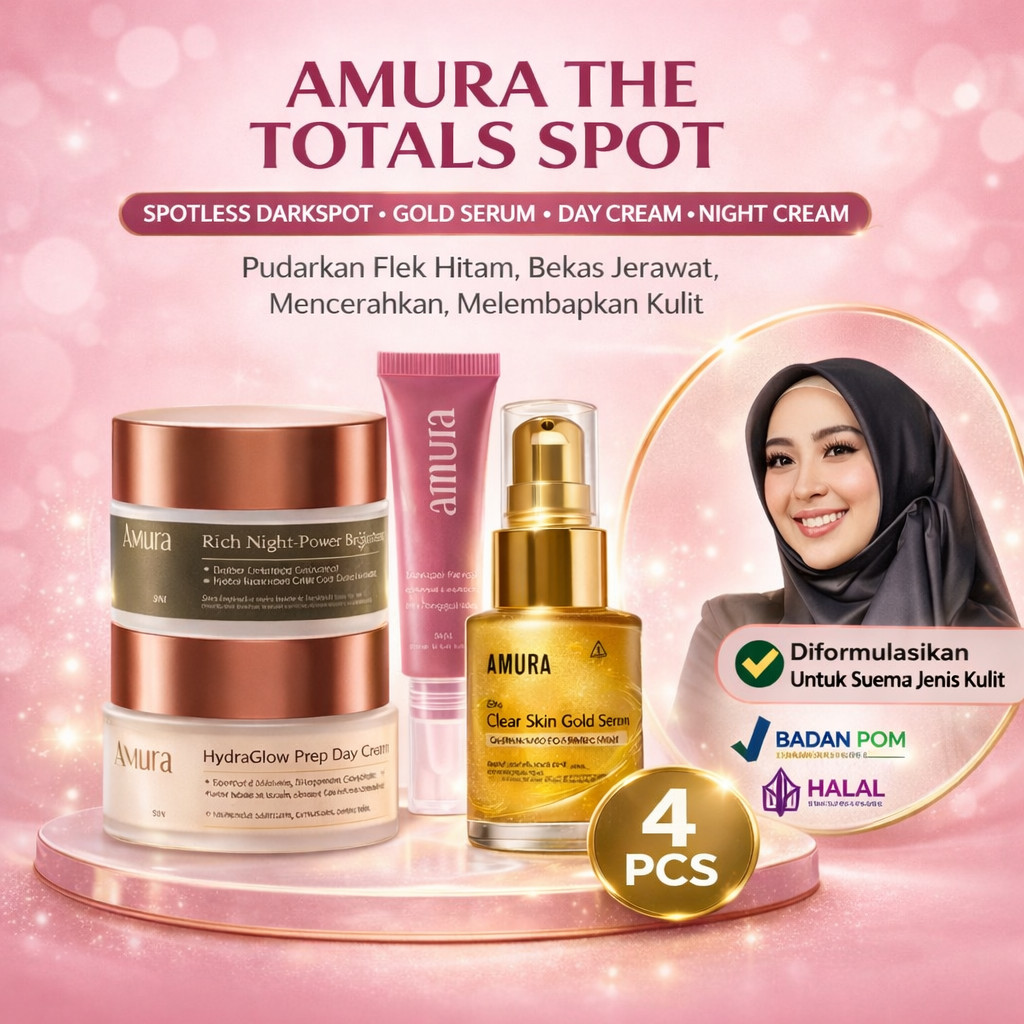 AMURA Skincare Wajah Mencerahkan Mengatasi Bekas Jerawat Dark Spot + Gold Serum + Cream Official