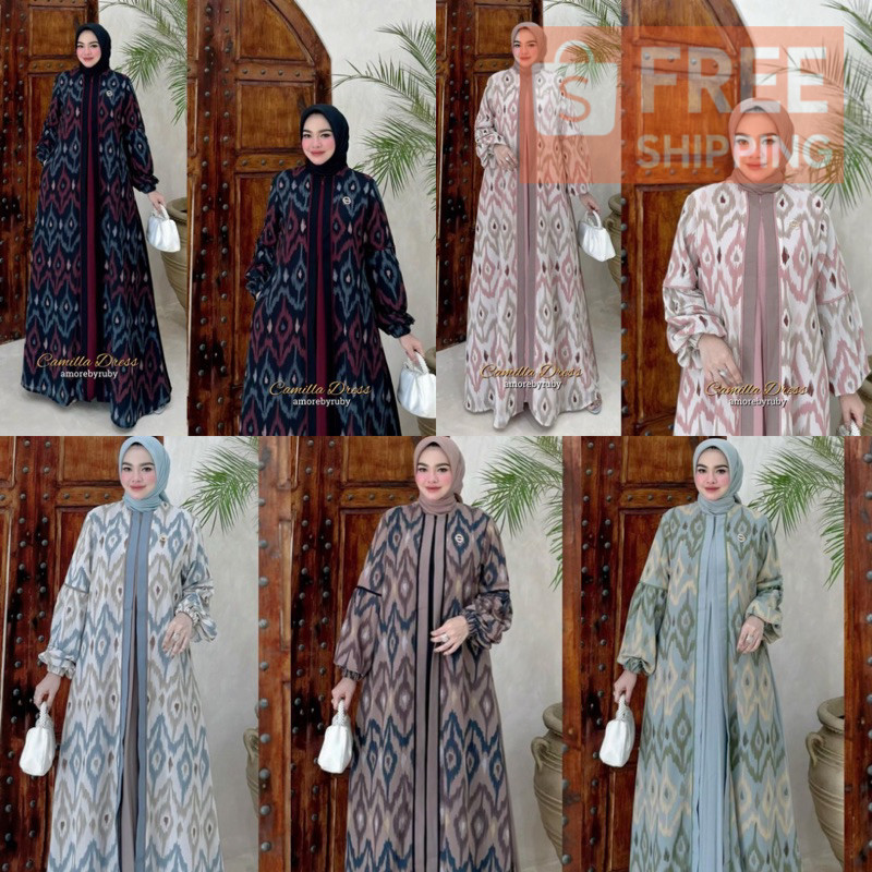 CAMILLA DRESS AMORE BY RUBY GAMIS CERUTY CERUTI MOTIF BATIK BUSUI FRIENDLY LENGAN BALON POFF WUDHU A