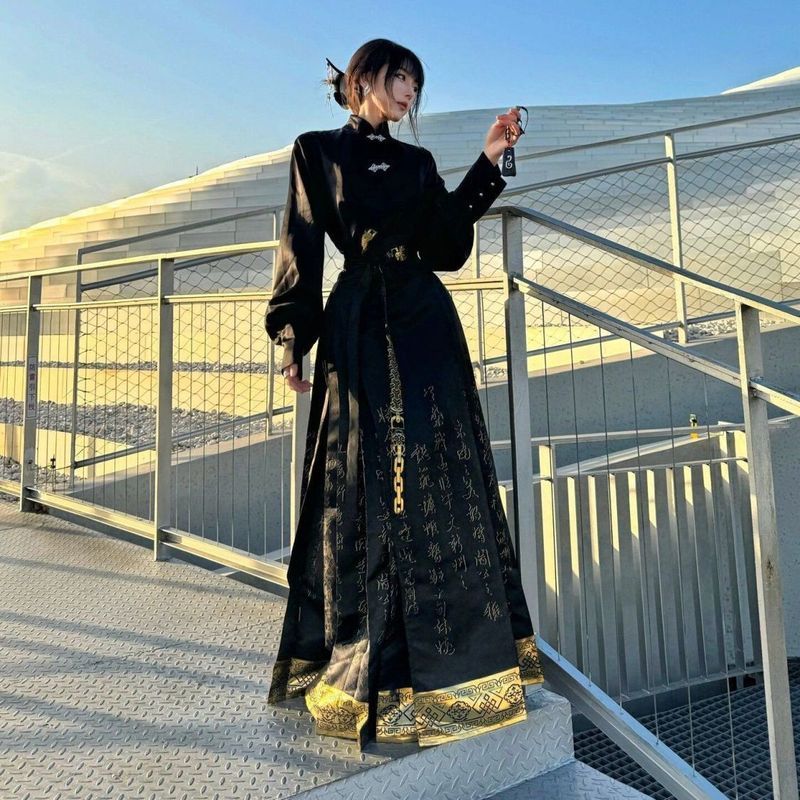[JINXIU] Setelan Hanfu komuter Paviliun Tengwang harian Gaya Cina yang ditingkatkan gaya nasional