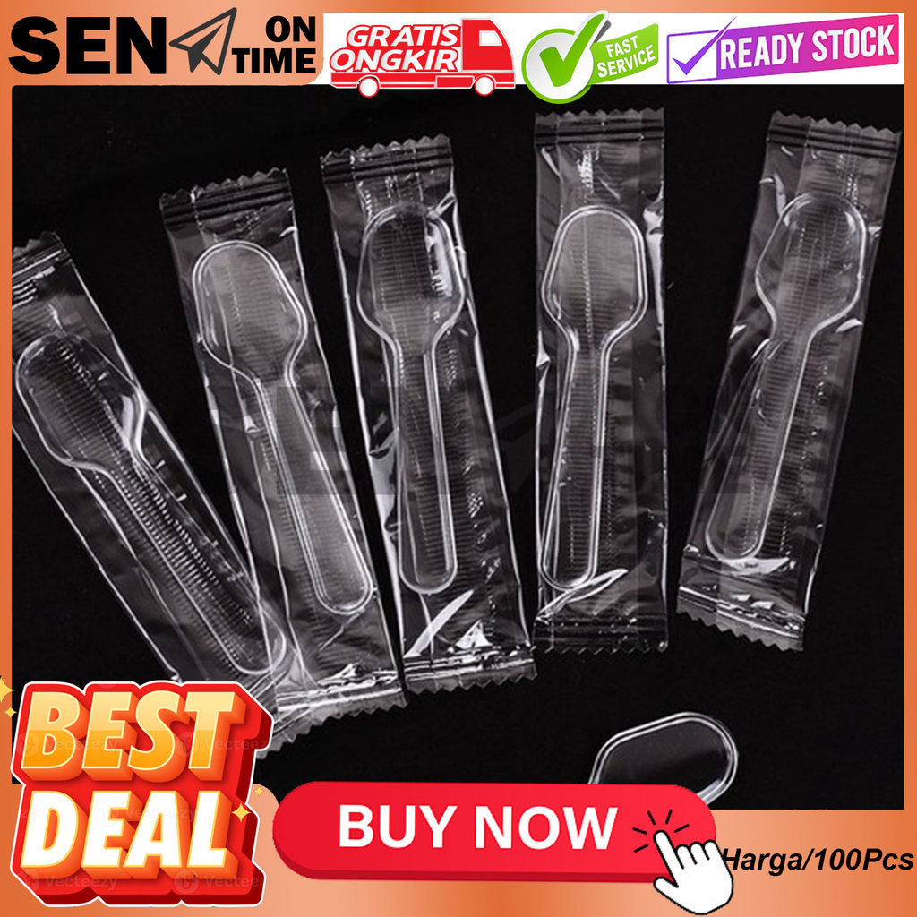 100 Pcs Sendok Cake Mini Plastik 100 Pcs Sendok Sekop Bening Puding Jelly Ice Cream Transparan Per P