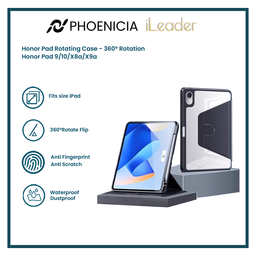 ​​iLeader Case Putar Honor Pad 9/10/X8a/X9a - Pelindung Tablet Rotasi 360° 8-Sudut Tipis Anti Gores
