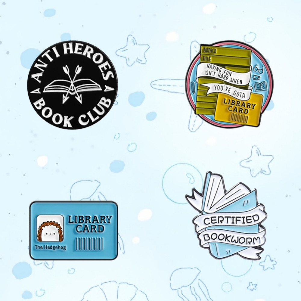 Aesthetic Book Themed Enamel Pin Set Library Card Bookworm Broo Anti Heroes Book Club Badge For Read