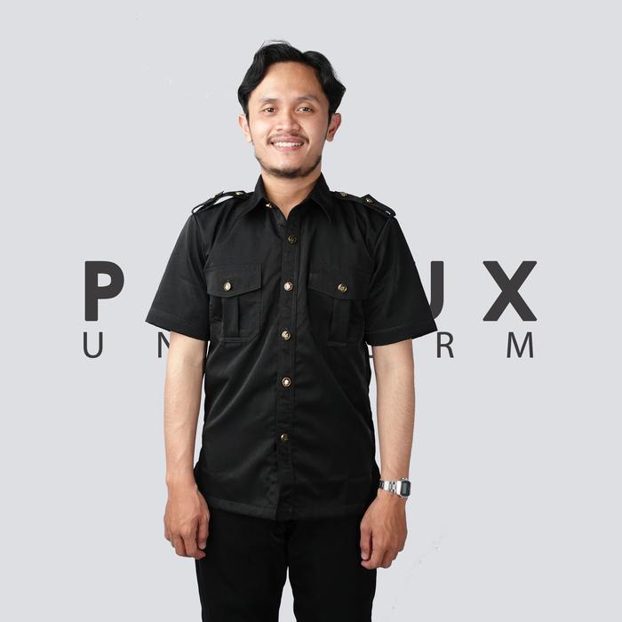Seragam Safari Security setelan safari baju security satpam supir - Hitam Pendek, S
