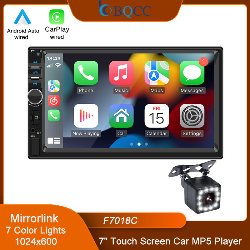 BQCC 7" 2n/1 n MP5 Car Player Mirrorlink wired Android AUTO/CarPlay BT AUX  Colorful lights FM Car R