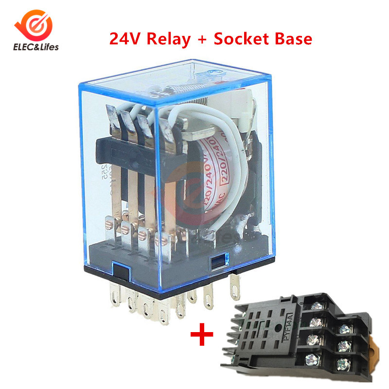 Small Electromagnetic Relay MY4NJ AC 110V 220V DC 24V 12V Coil Relay Module with Base Socket 4PDT 14