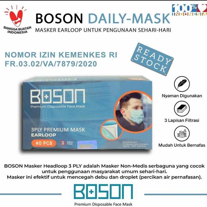 BOSON Masker Earloop 3 Ply Non-Medis isi 40 Pcs - Boson Earloop Hijau