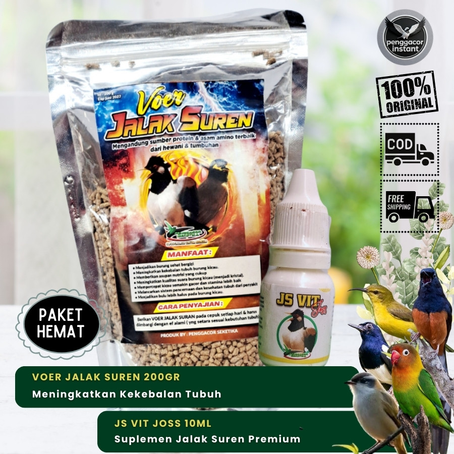 PAKET HEMAT VOER JALAK SUREN 200gr DAN JS VIT JOSS 10ml Pakan Harian & Suplemen Jalak Suren Premium
